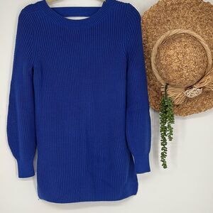 Loft Shaker Chunky Knit Open Back Keyhole  Side Slit‎ Sweater Cobalt Blue S